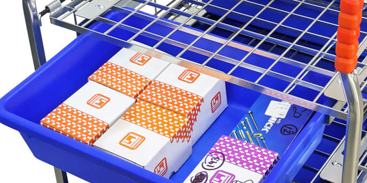 roll cage with removable tote drawer used for small parts