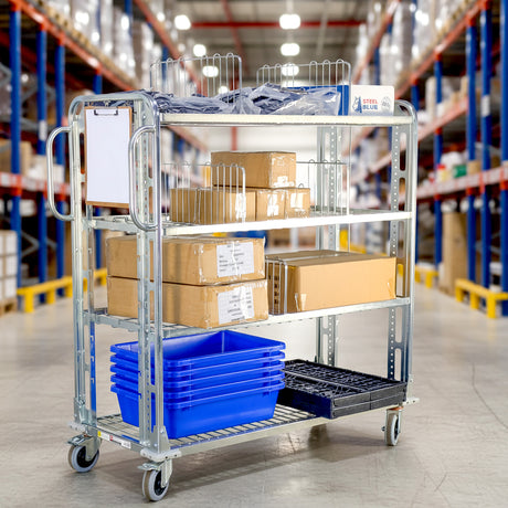 order picking fulfilment trolley in warehouse