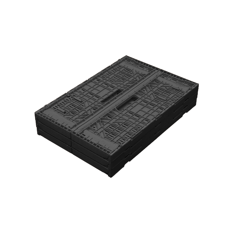 600*400*220 Black crate. Collapsed and stacked. Isometric
