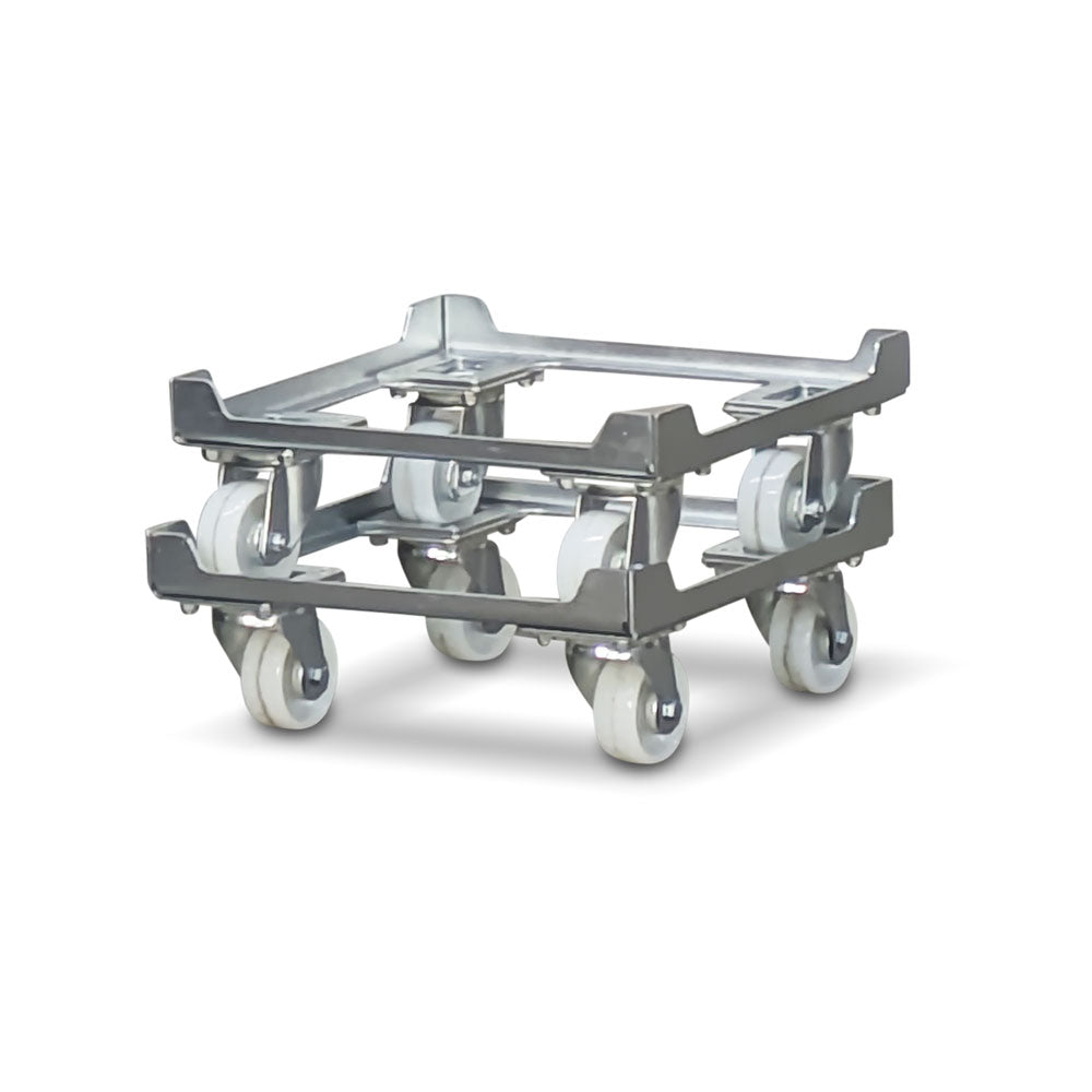 steel metal milk crate dollies stacked