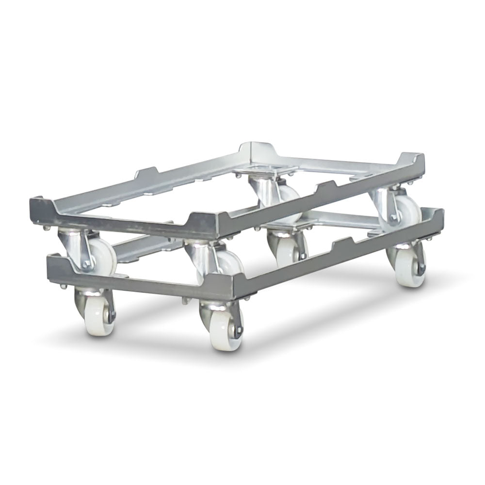 double dual steel metal milk crate dollies stacked