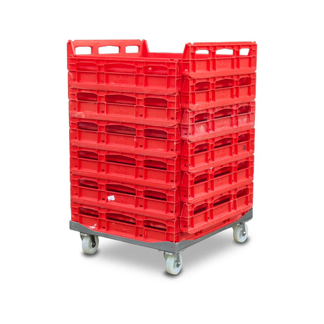 steel metal bread crate dollie loaded with empty bread crates