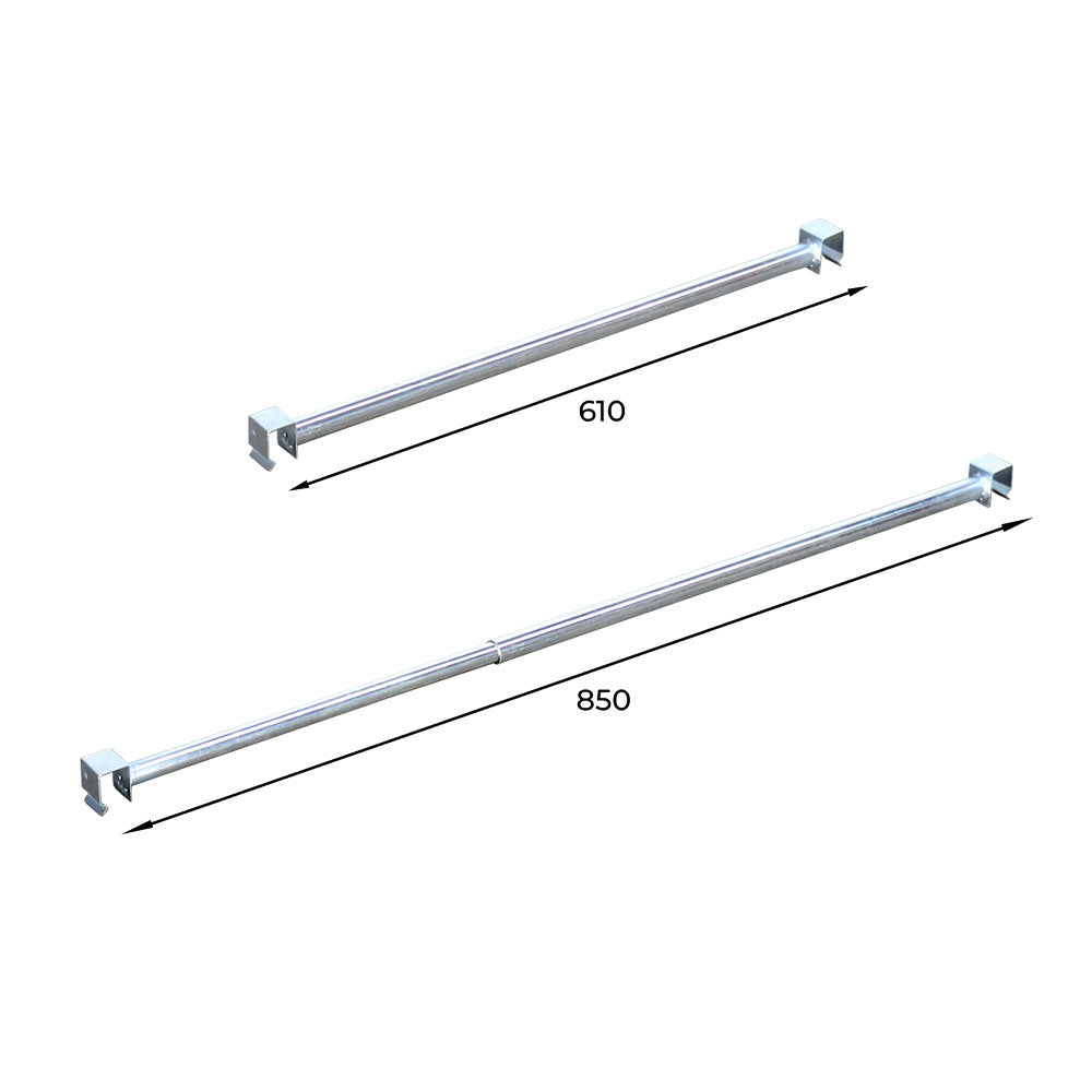 telescopic clothes rail for storage garments in roll cages