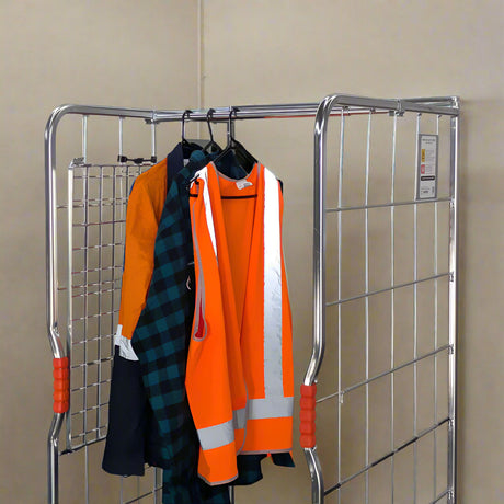 hanging rail for roll cages for clothes apparel and more
