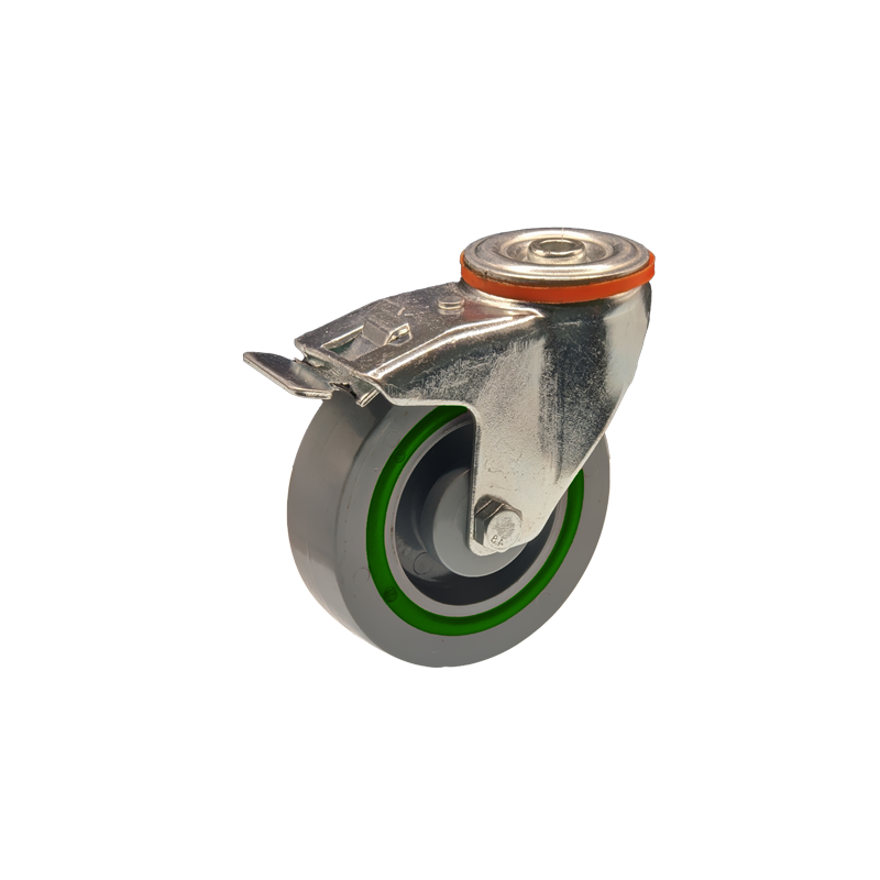 Roll cage 100mm swivel bolt hole castor with brake. Isometric