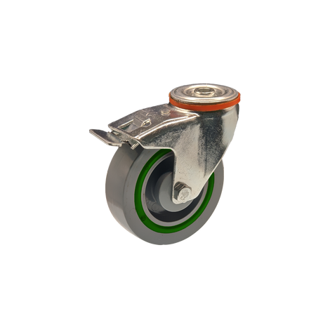 Roll cage 100mm swivel bolt hole castor with brake. Isometric