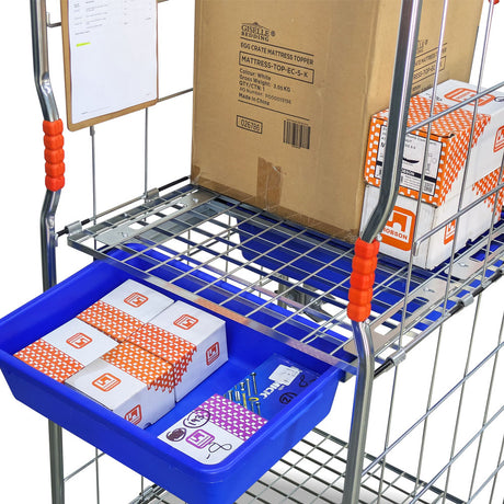 roll cage drawer filled with small cartons
