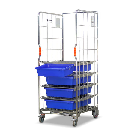 Kanban kitting roll cage trolley isometric view 1 drawer open