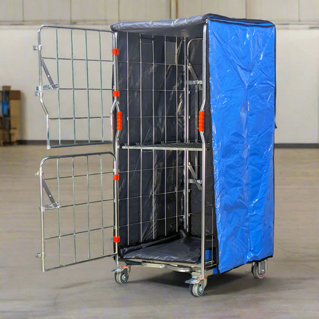 roll cage cover thermal cold chain open in warehouse