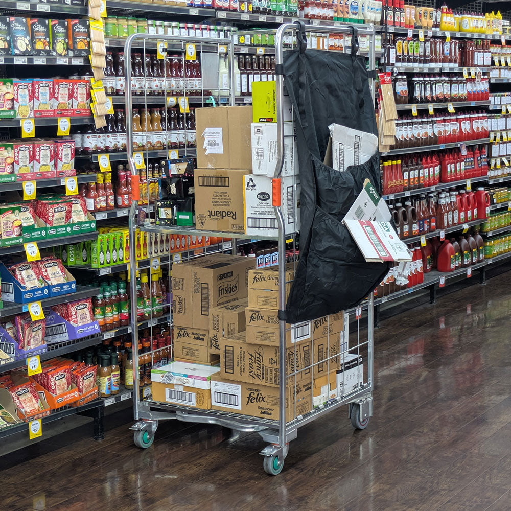 loaded roll cage in supermarket with waste pouch