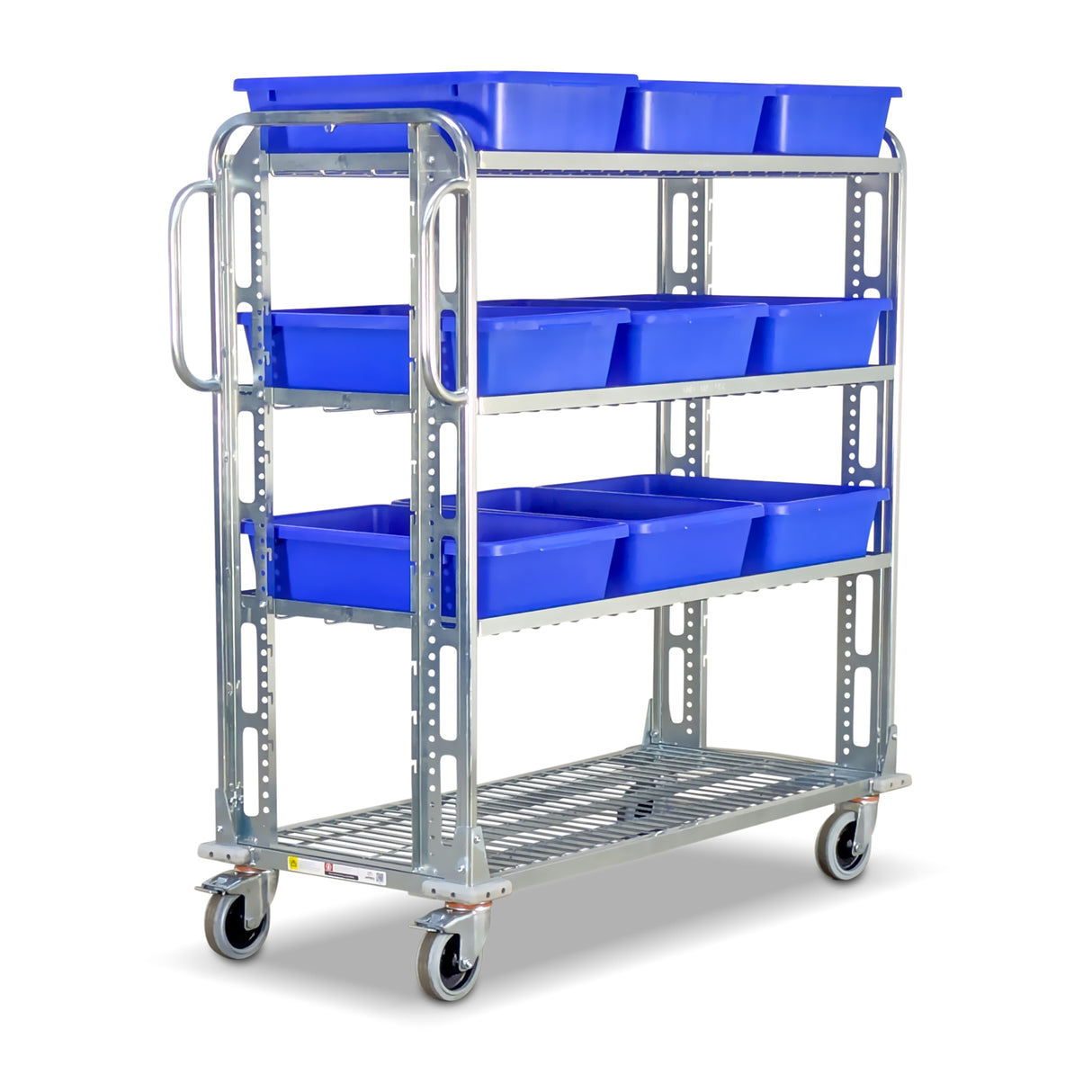 TRS02 fulfilment cart with adjusted shelves and picking totes