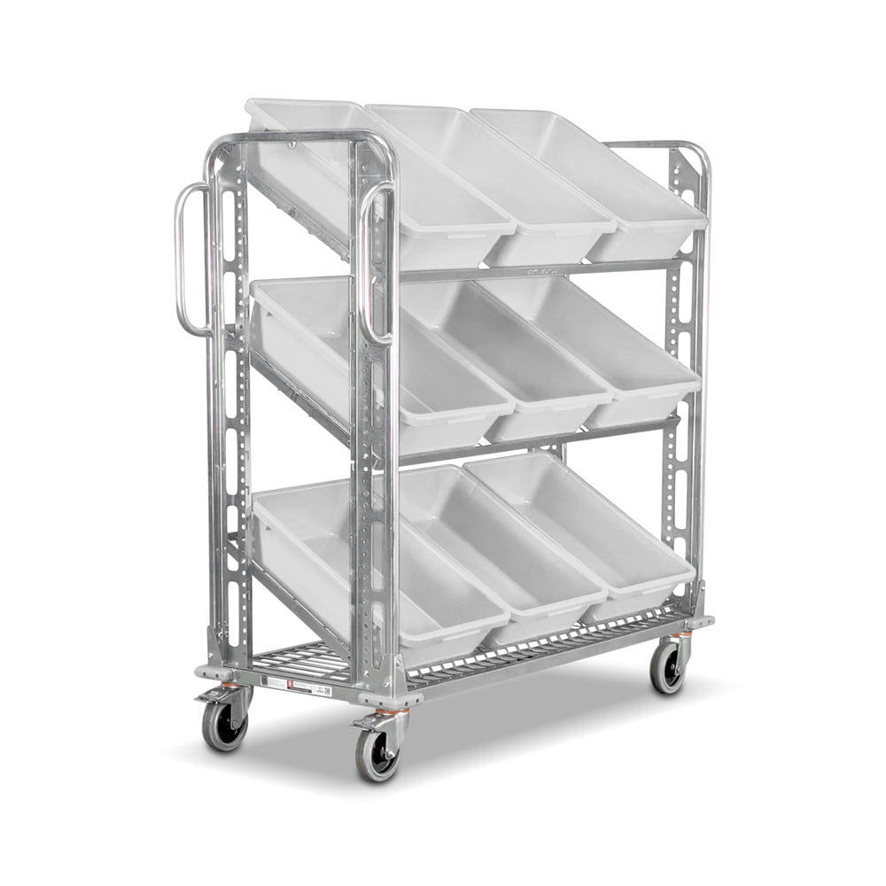 ecommerce order picking trolley with tilted shelves and 9 totes