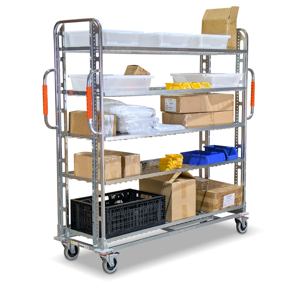 Order picking & fulfilment trolley with 5 adjustable shelves. 1,800mm(L) x 550mm(W) x 1,735mm(H)