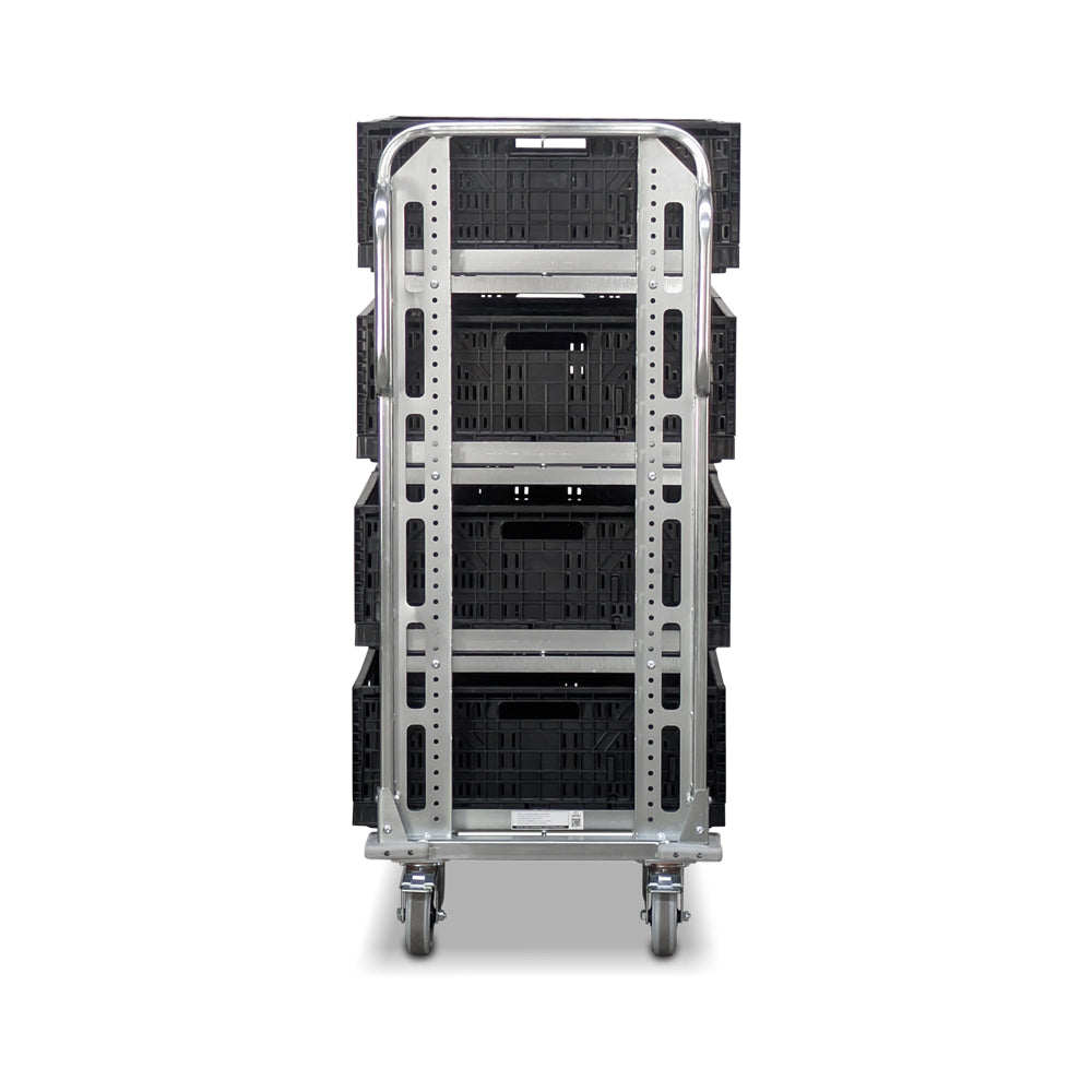 order picking trolley with 8 collapsible tote crates - end view