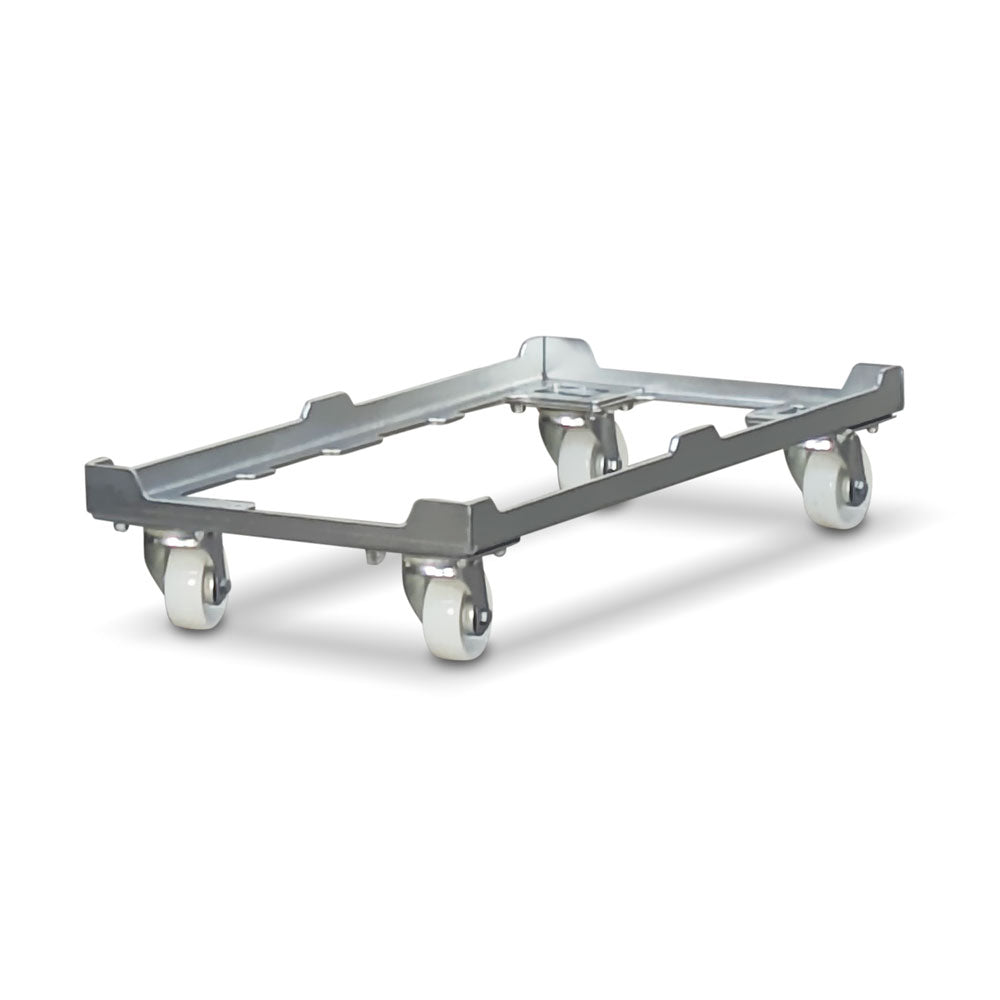 double dual steel metal milk crate dollie with white nylon wheels