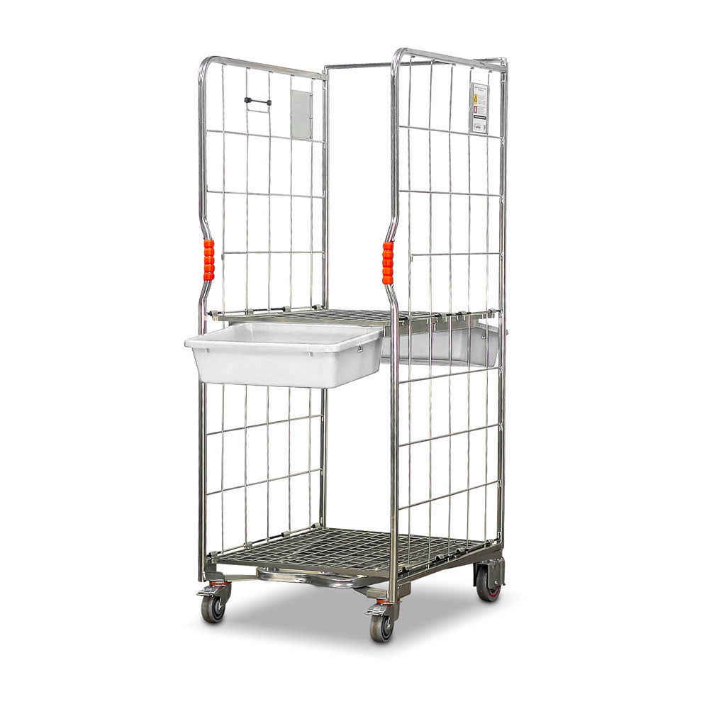 roll cage with 2 removable drawers open position. Isometric view