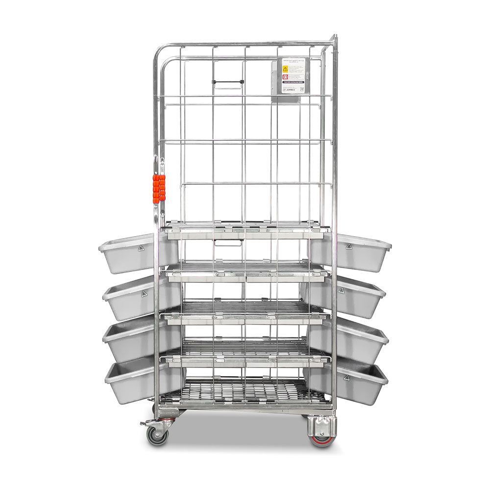 kitting trolley with drawers open. Side view