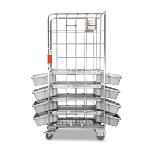 kitting trolley with drawers open. Side view