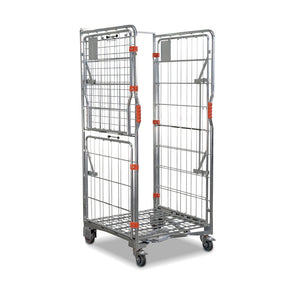 A base roll cage. 4 sided with base and mid shelves. Full height and split doors.