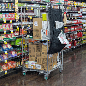 loaded roll cage in supermarket with waste pouch