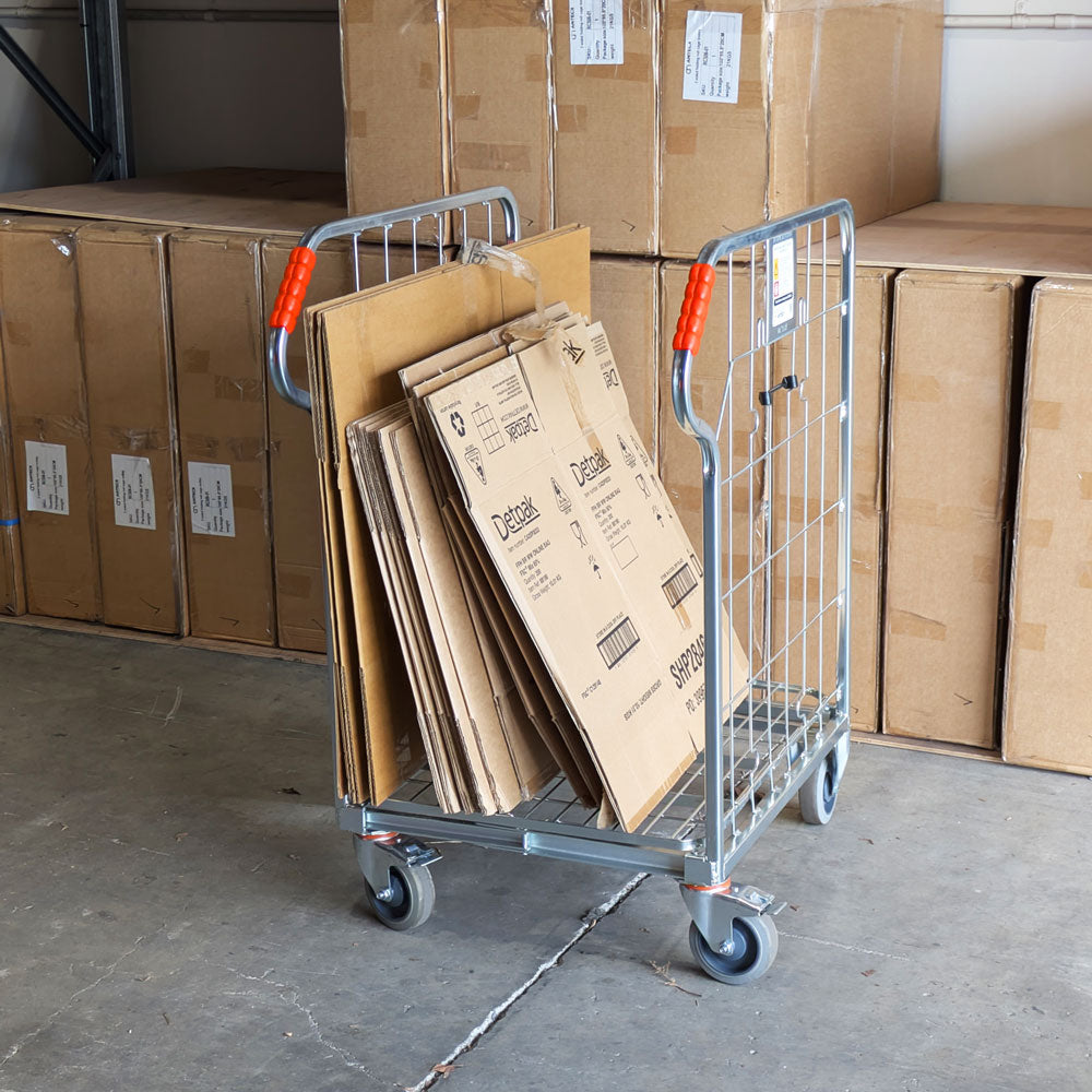 cardboard trolley with folded boxes for supermarket retail and warehouses