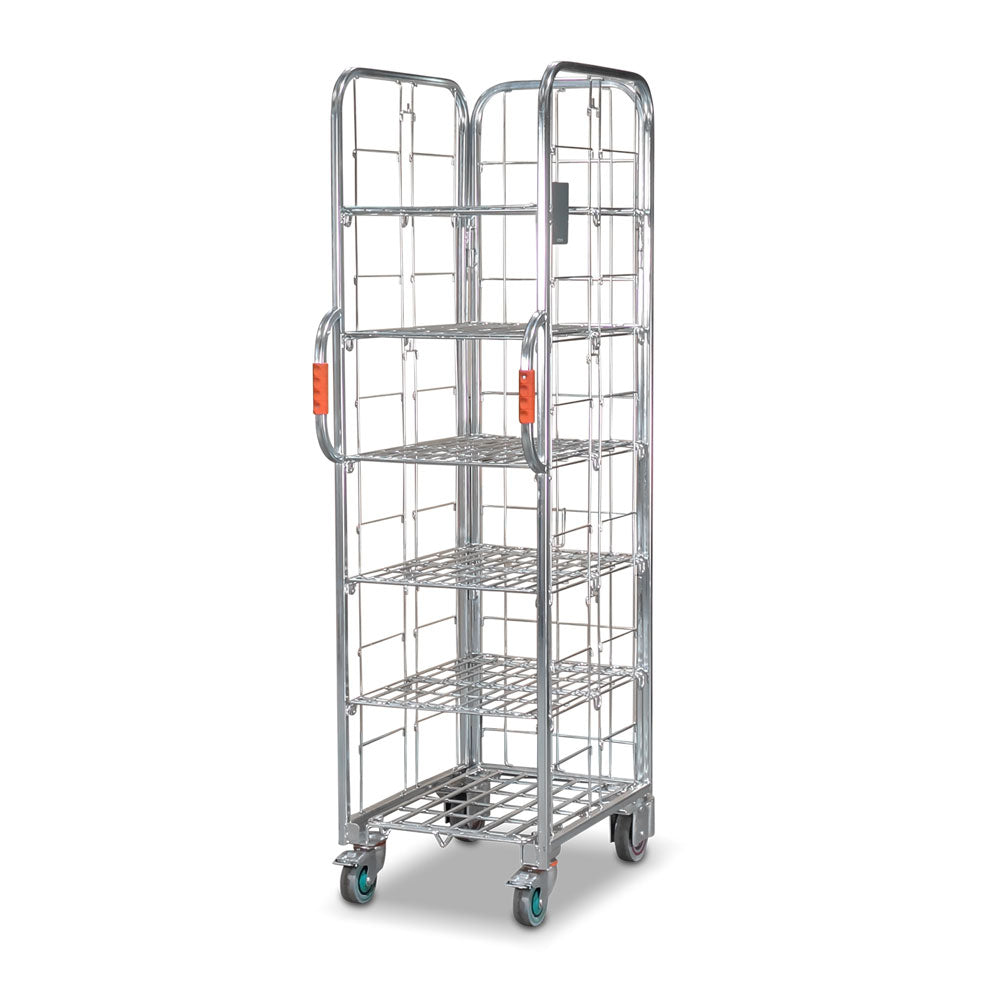 Narrow aisle ecommerce order picking and fulfilment roll cage trolley with 5 shelves. 710mm(L) x 480(W) x 1,735mm(H)