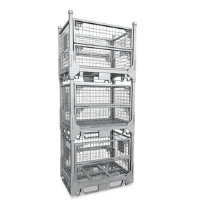 multiple stillage cages stacked empty