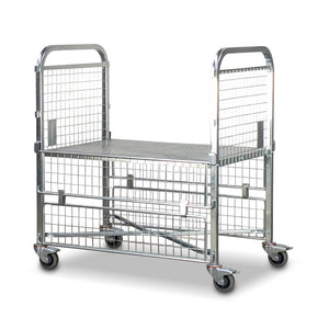 mesh cage trolley with folding doors all the way down. clear access from both sides
