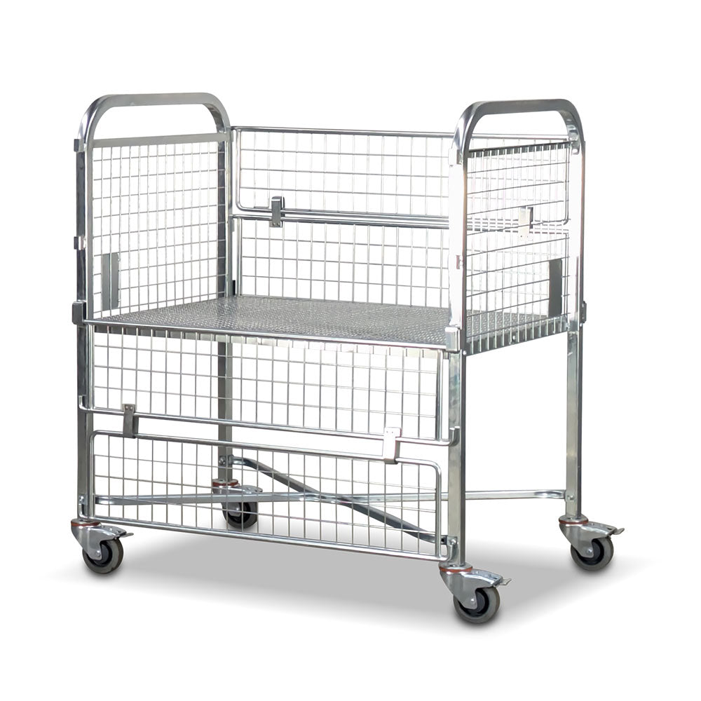 mesh cage trolley with folding doors down on one side