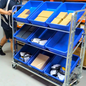 TRS02 trolley with tilted shelves and picking totes