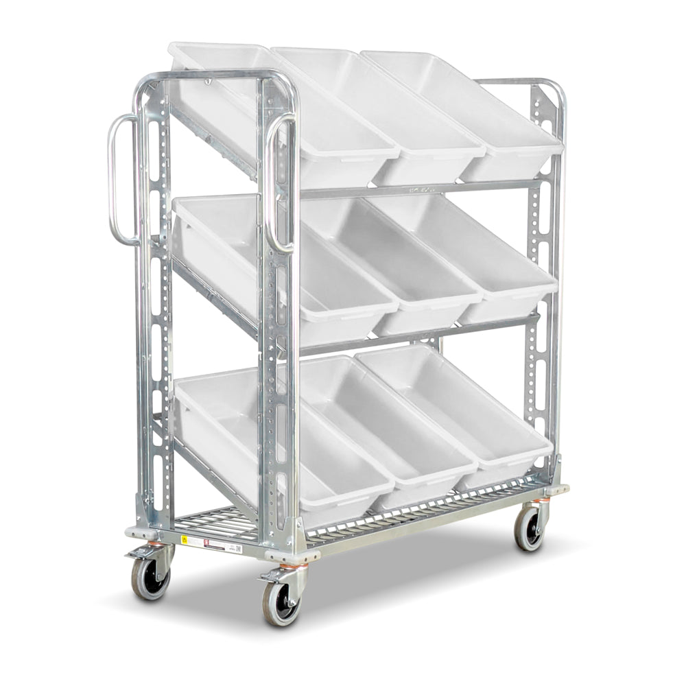 ecommerce order picking trolley with tilted shelves and 9 totes