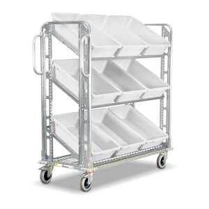 ecommerce order picking trolley with tilted shelves and 9 totes