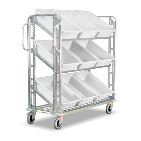 ecommerce order picking trolley with tilted shelves and 9 totes