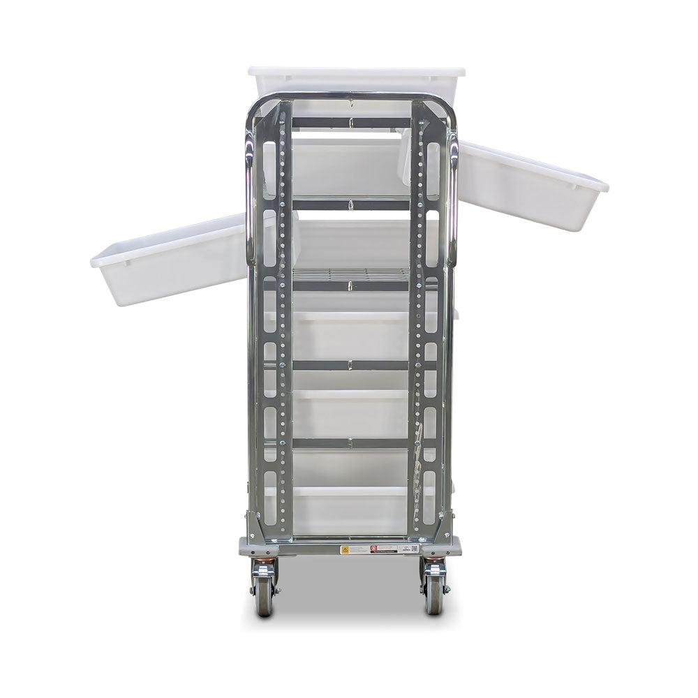 personals trolley with 18 linen totes- end view with totes half out