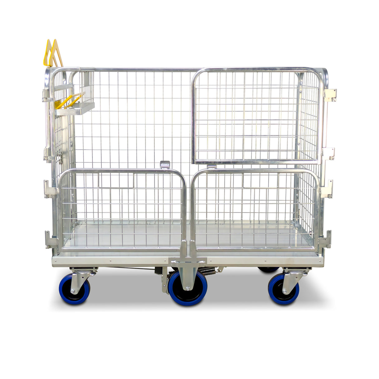 heavy duty parcel courier trolley with doors partially open