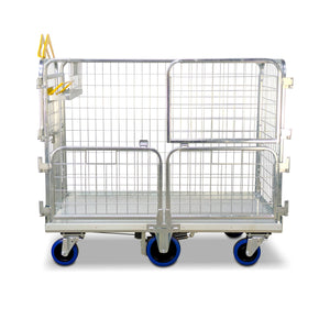 heavy duty parcel courier trolley with doors partially open