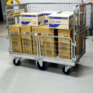 mesh warehouse trolley with doors partially open