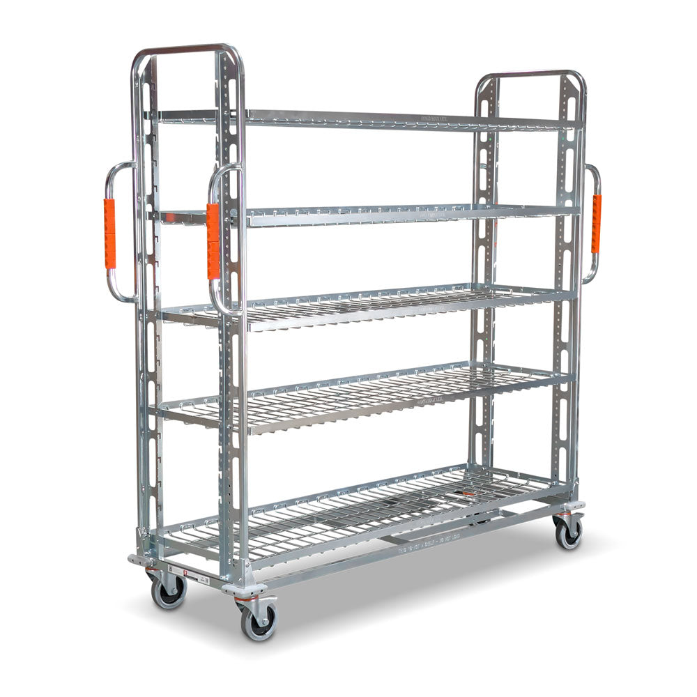 Order picking & fulfilment trolley with 5 adjustable shelves. 1,800mm(L) x 550mm(W) x 1,735mm(H)