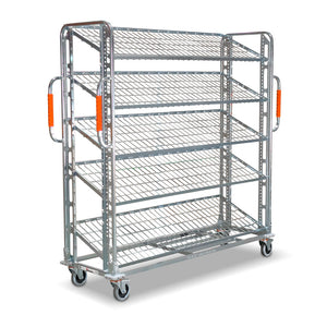 Order picking & fulfilment trolley with 5 adjustable shelves. 1,800mm(L) x 550mm(W) x 1,735mm(H)