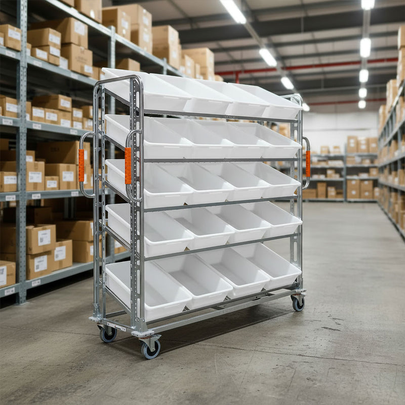 Jumbo 20 tote order picking fulfilment trolley cart in 3PL distribution centre
