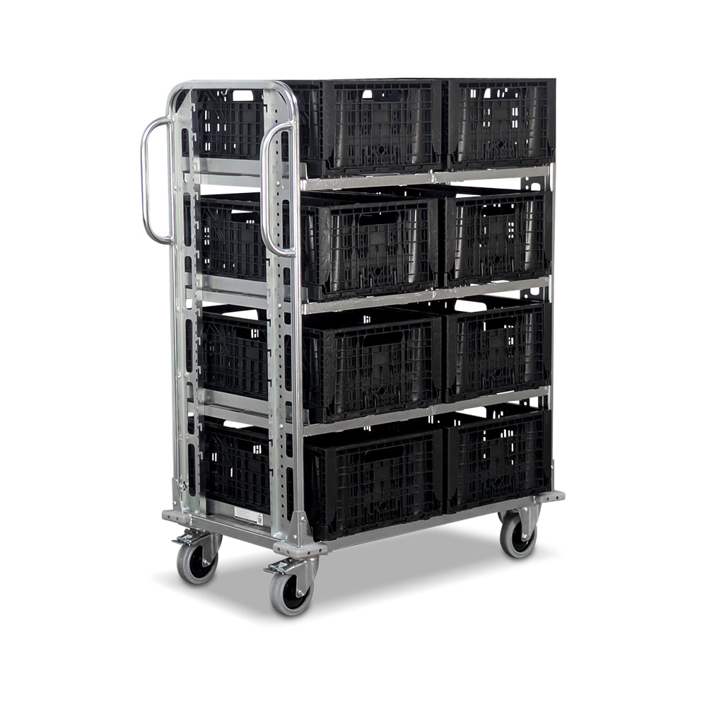 order picking trolley with 8 collapsible tote crates