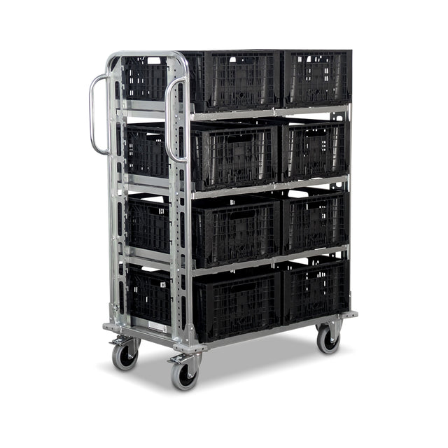 order picking trolley with 8 collapsible tote crates