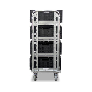 order picking trolley with 8 collapsible tote crates - end view
