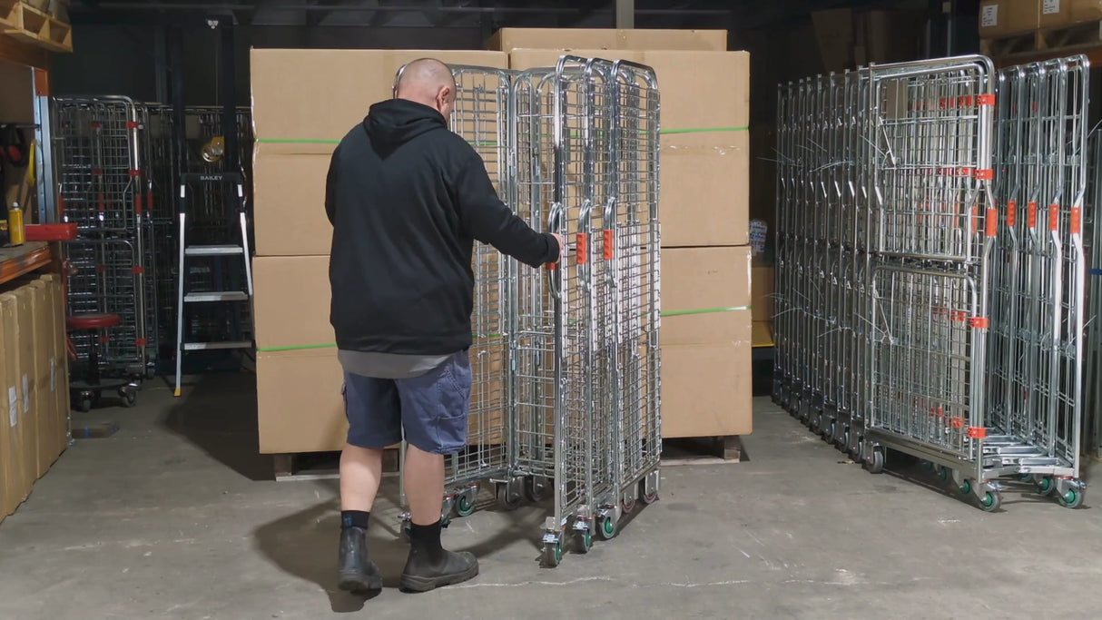 Tall narrow multi-tier order picking trolley cart roll cage